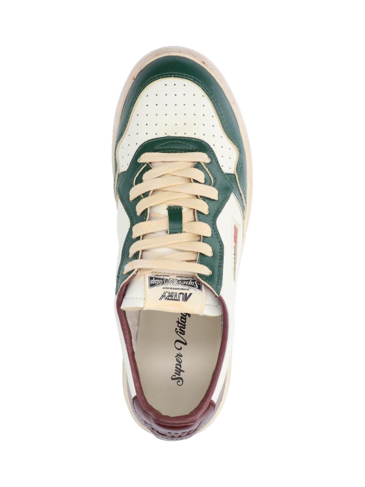 Autry Medalist Low Super Vintage Sneakers In White Pine Grove Leather And Rum Raisin In White