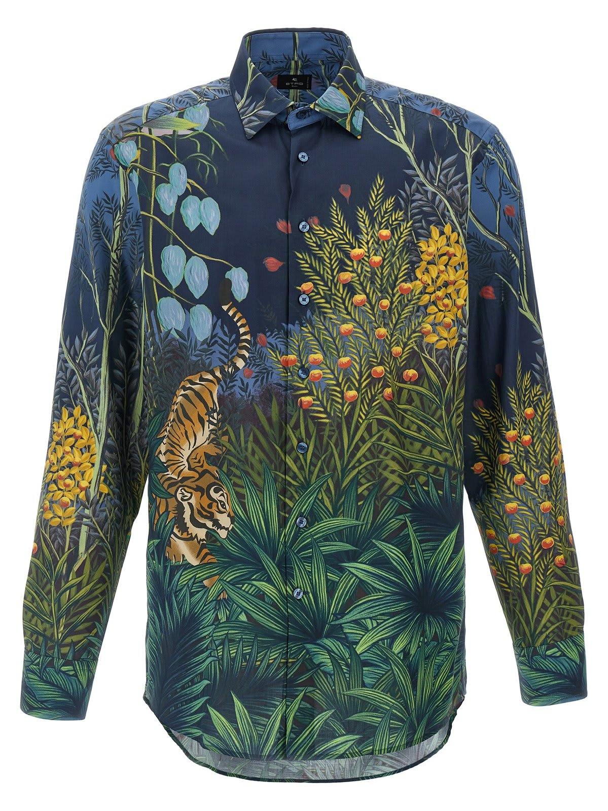 Shop Etro Jungle-printed Buttoned Shirt In Blue/green