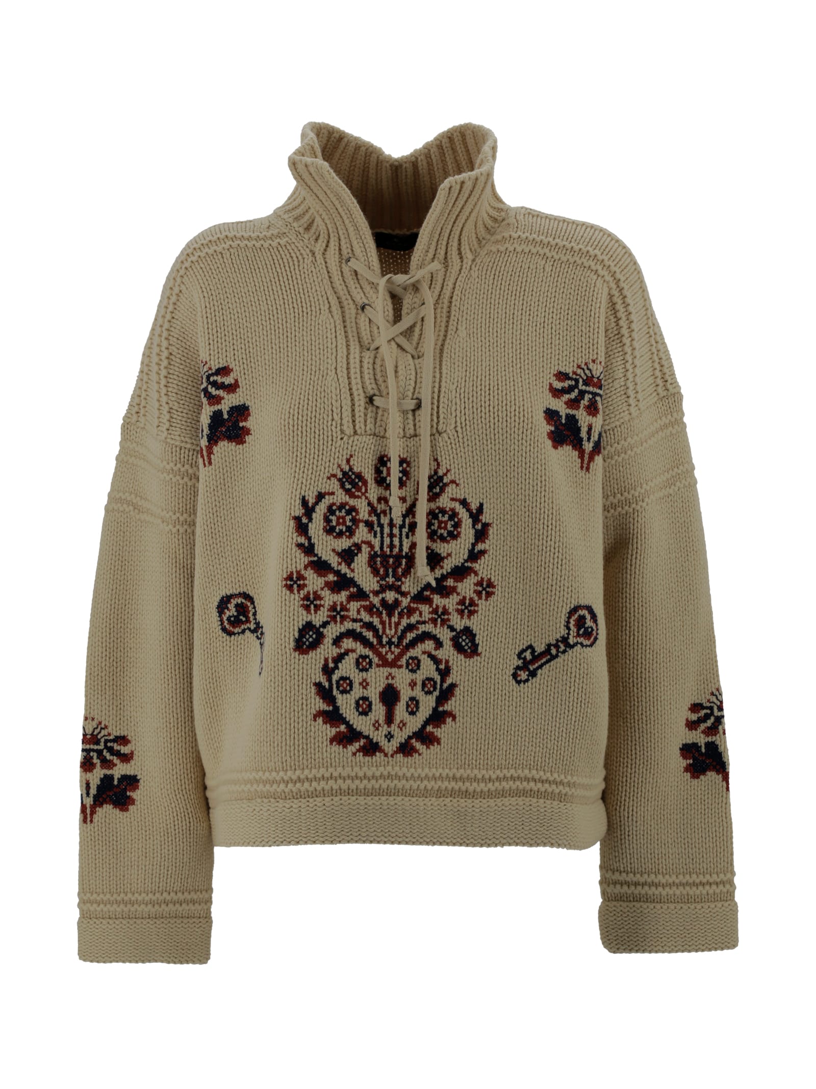 Etro Knitwear High Collar Intricate Embroidery In Brown