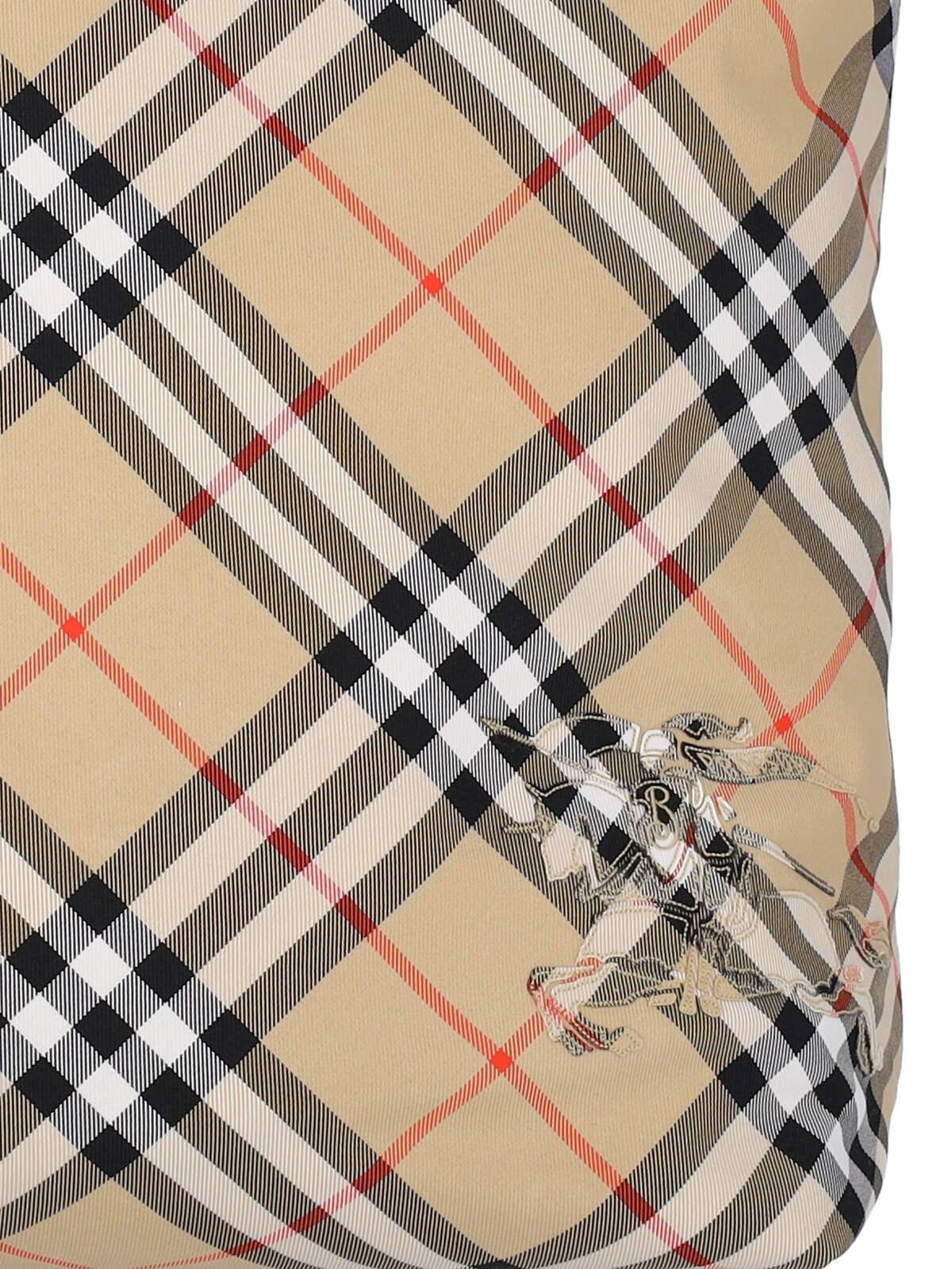 Shop Burberry Check Tote Bag In Sand