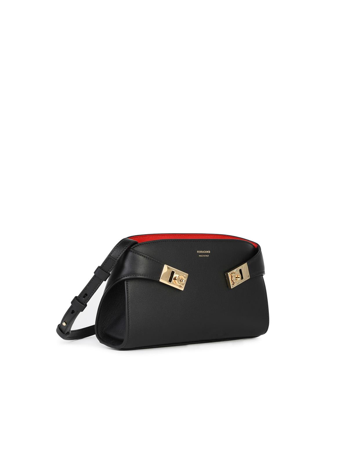 Shop Ferragamo Hug Crossbody Bag In Nero Flame Red