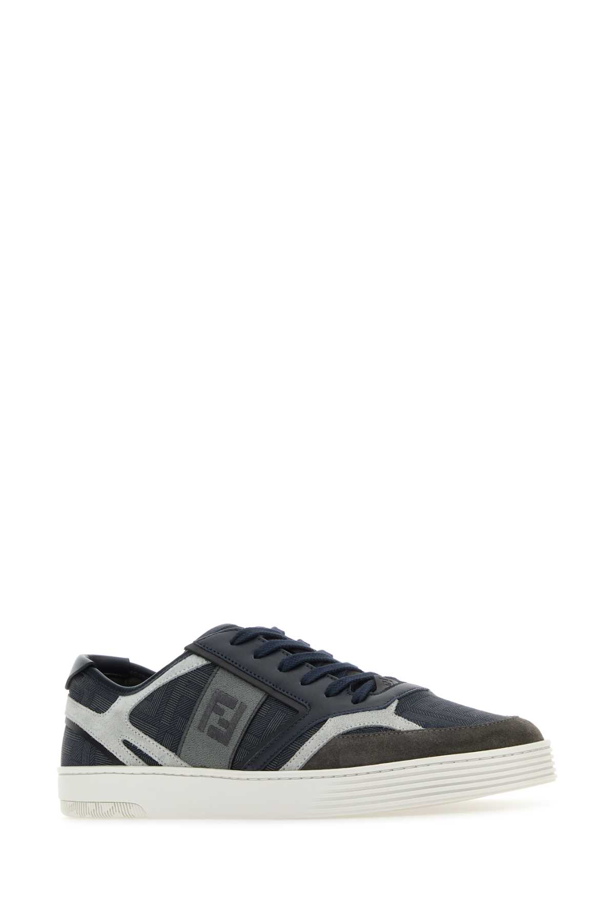 Shop Fendi Multicolor Fabric And Leather Step Sneakers In Blue