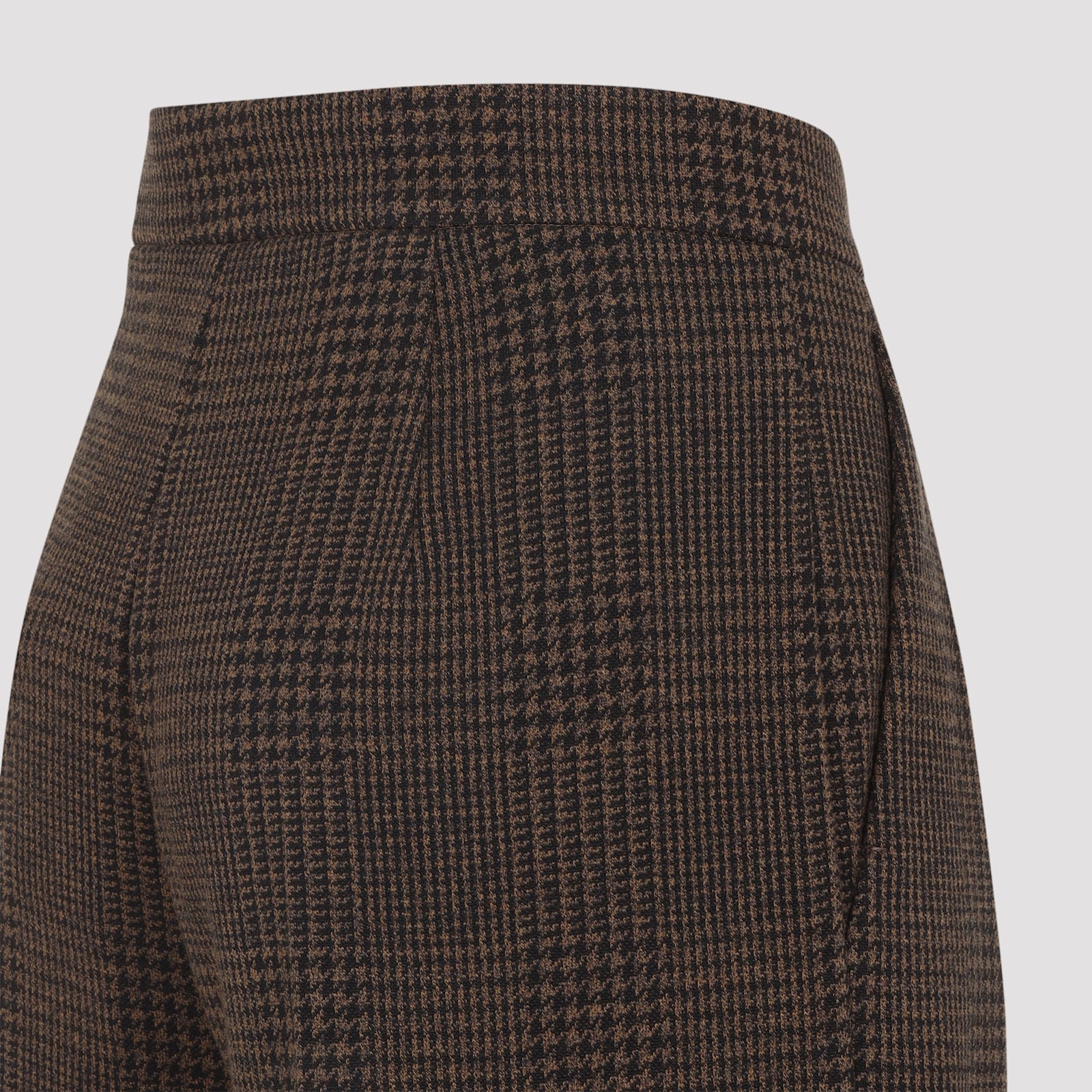 Max Mara Wide-leg Trousers With High Waist And Checkered Pattern In Brown