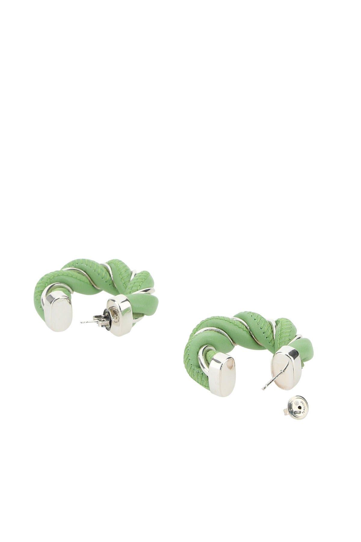 Bottega Veneta Pastel Green Nappa Leather And 925 Silver Earrings In 3830