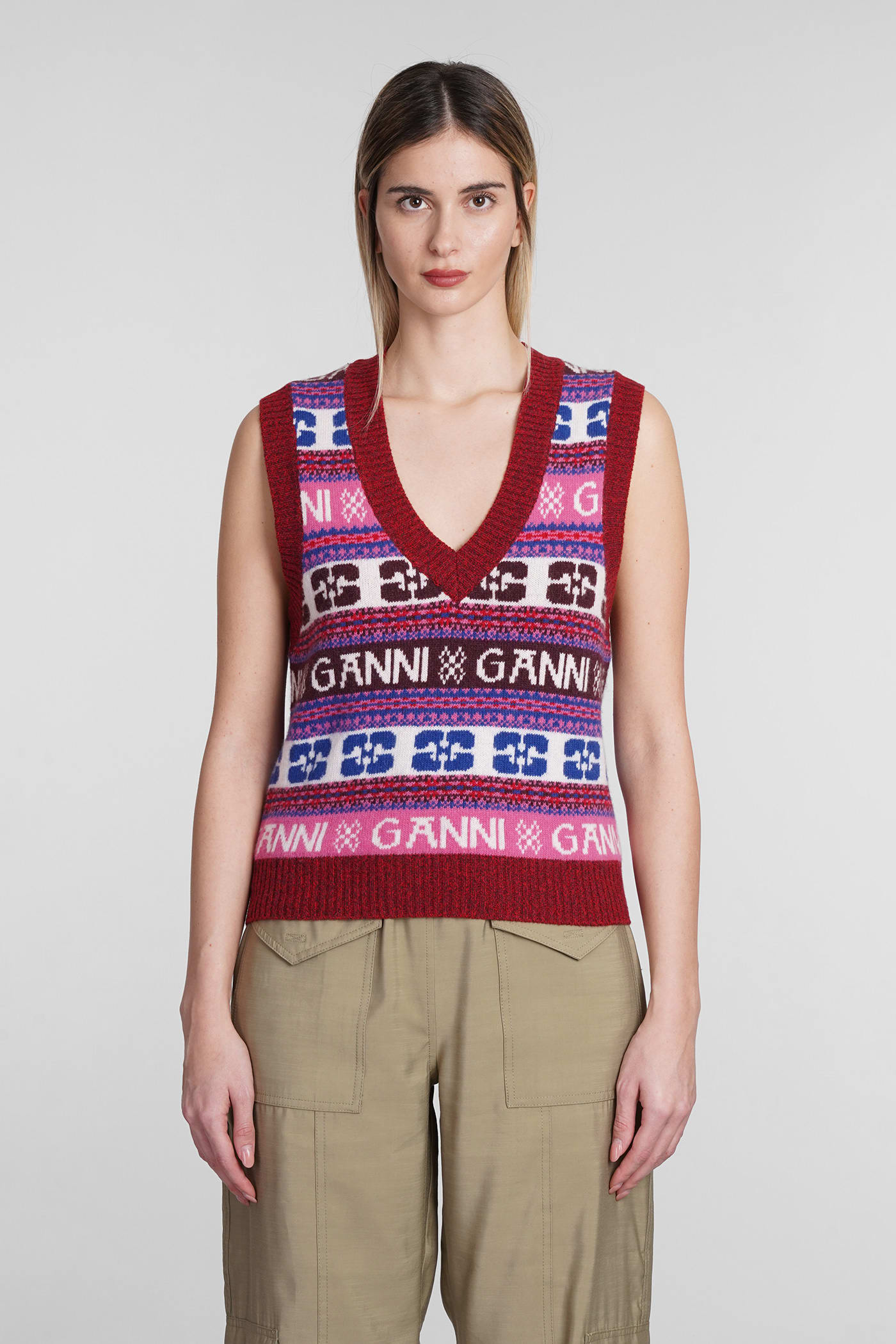 Shop Ganni Vest In Multicolor Wool