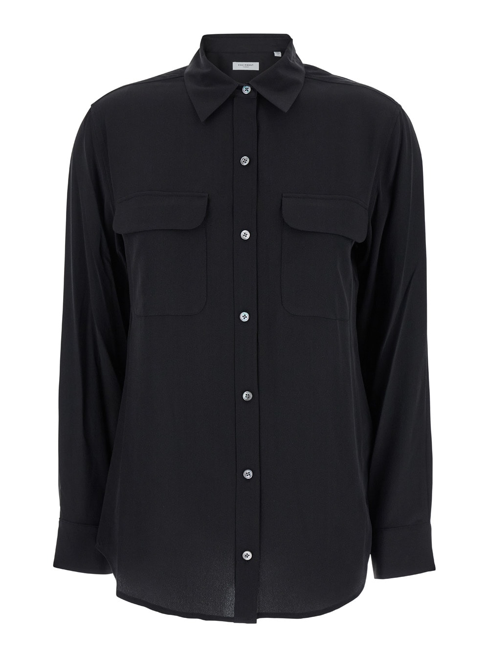 Equipment signature Black Shirt With Patch Pockets In Silk Woman