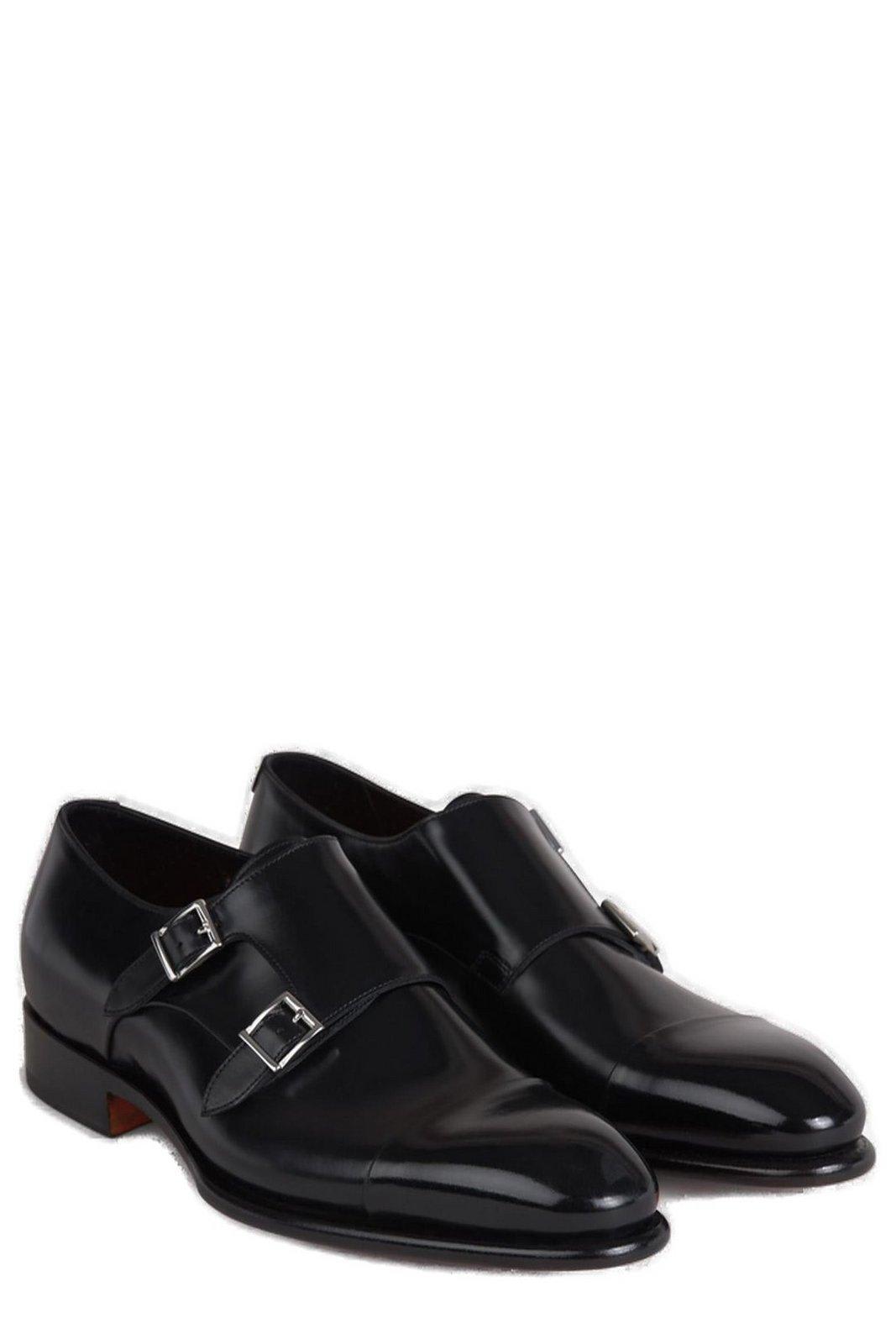 Shop Santoni Buckle Detailed Slip-on Monk Shoes In Black