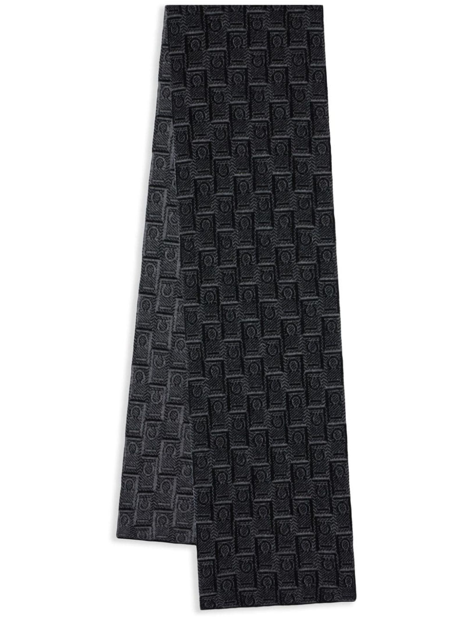 Shop Ferragamo Black And Anthracite Monogram Scarf