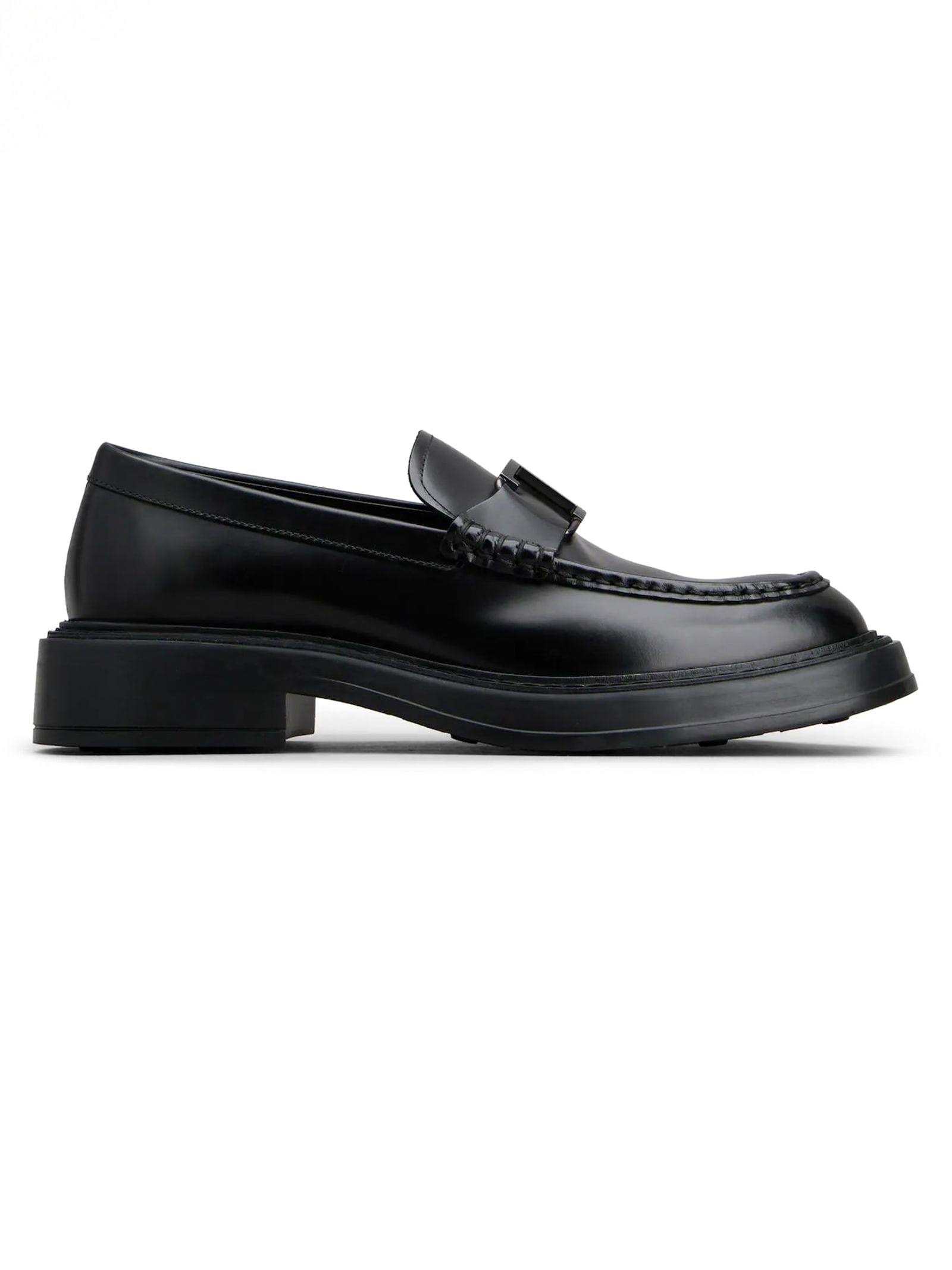 TOD'S LOAFERS IN BLACK SEMI-SHINY FULL GRAIN LEATHER 