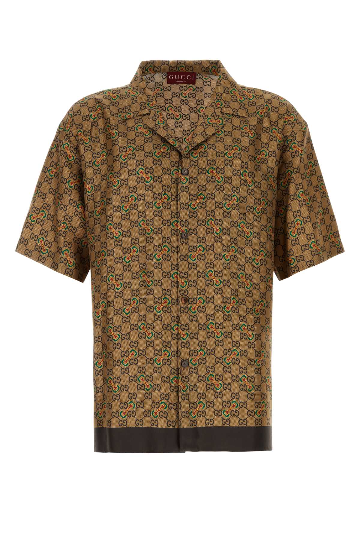 Shop Gucci Printed Twill Shirt In Greengoldmc