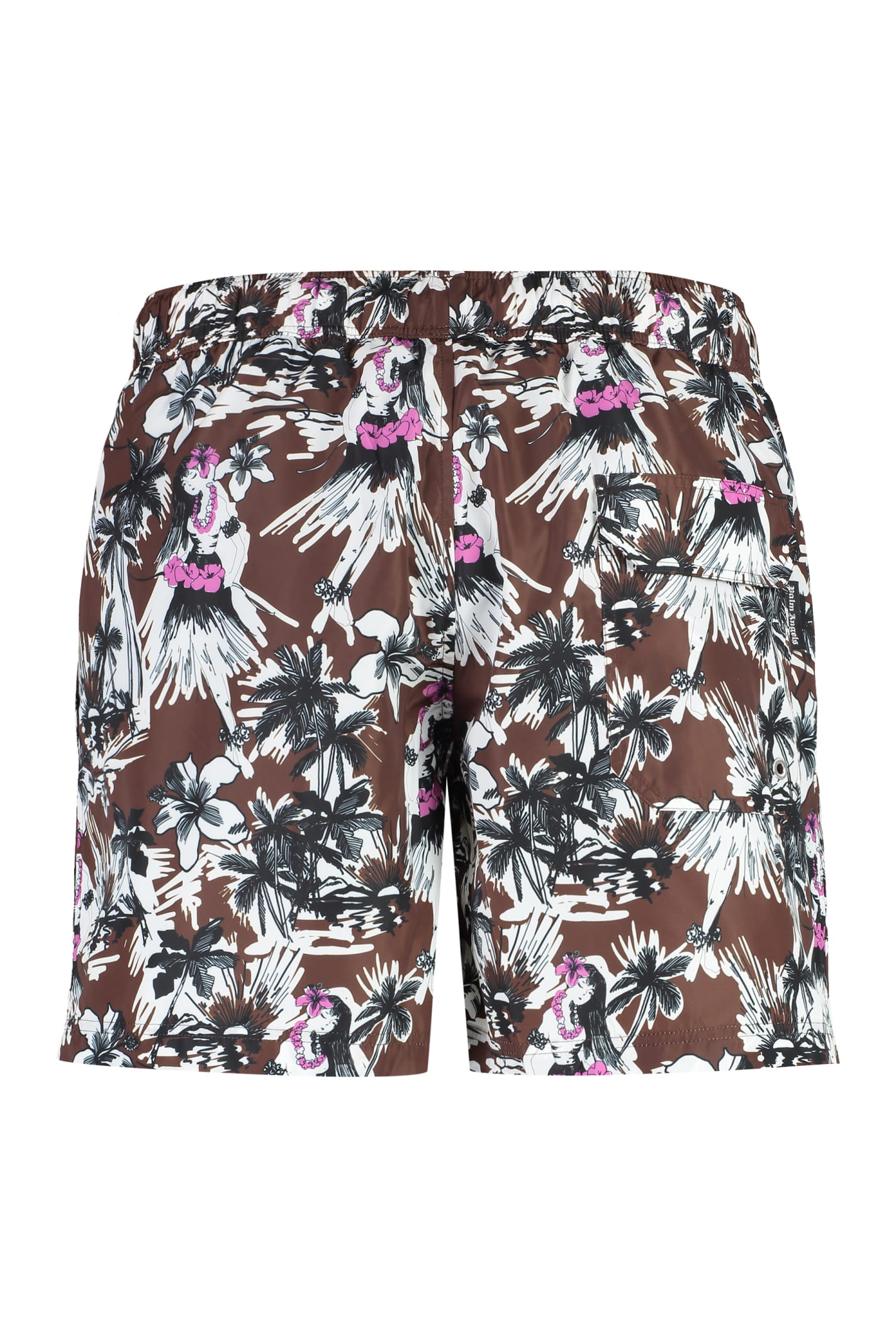 Shop Palm Angels Printed Swim Shorts In Brown