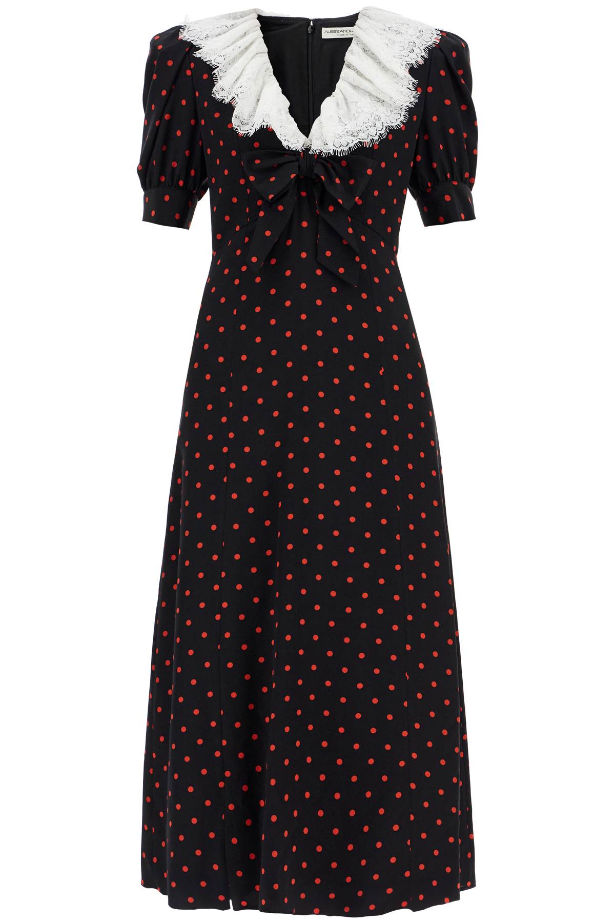 Shop Alessandra Rich Polka Dot Silk Midi Dress In Black-red (black)