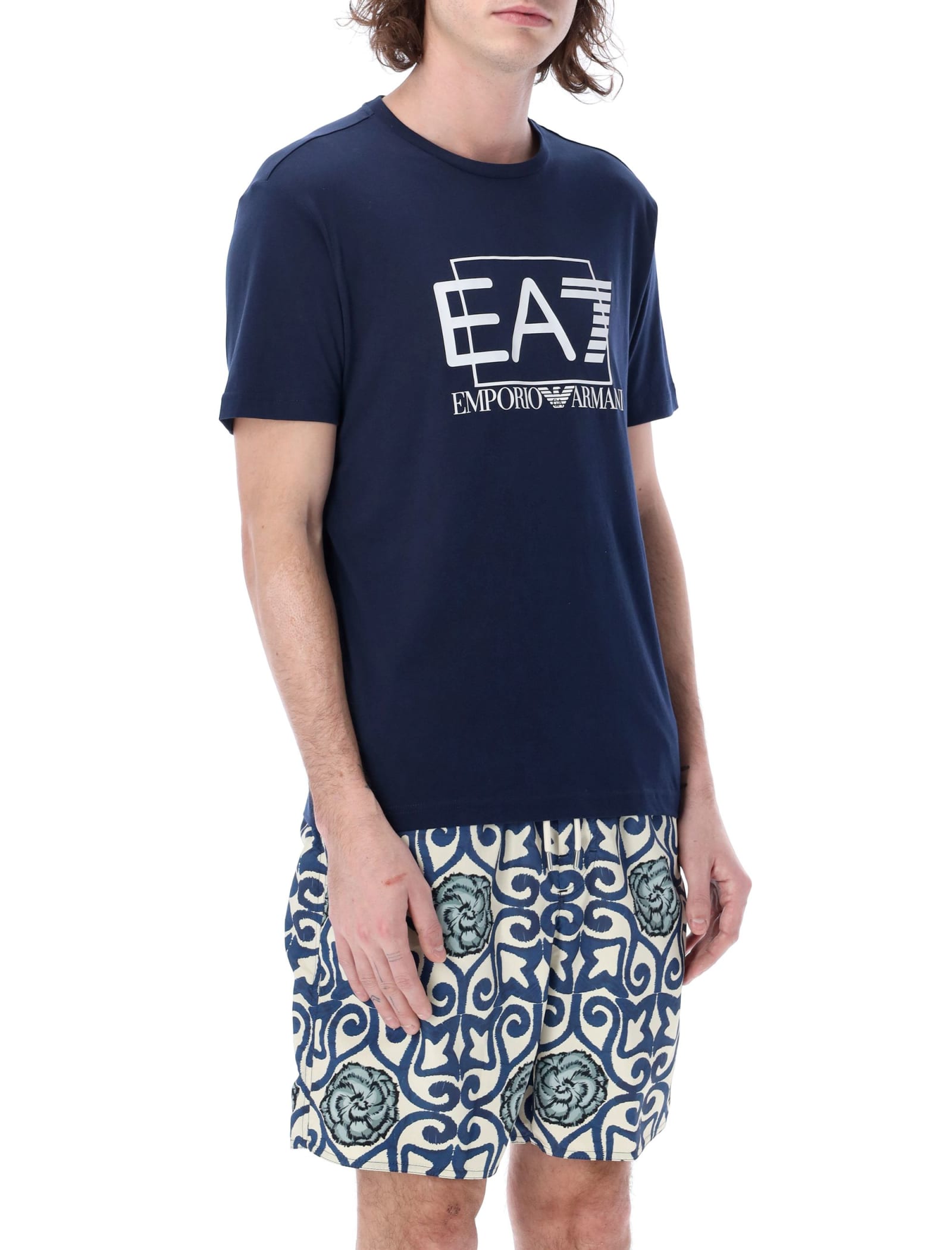 Shop Ea7 Visibility Pima Cotton T-shirt In Navy Blue