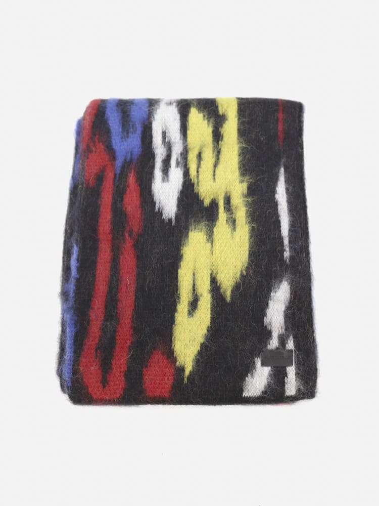 Saint Laurent Wool And Mohair Blend Scarf With All-over Multicolor Leopard Motif