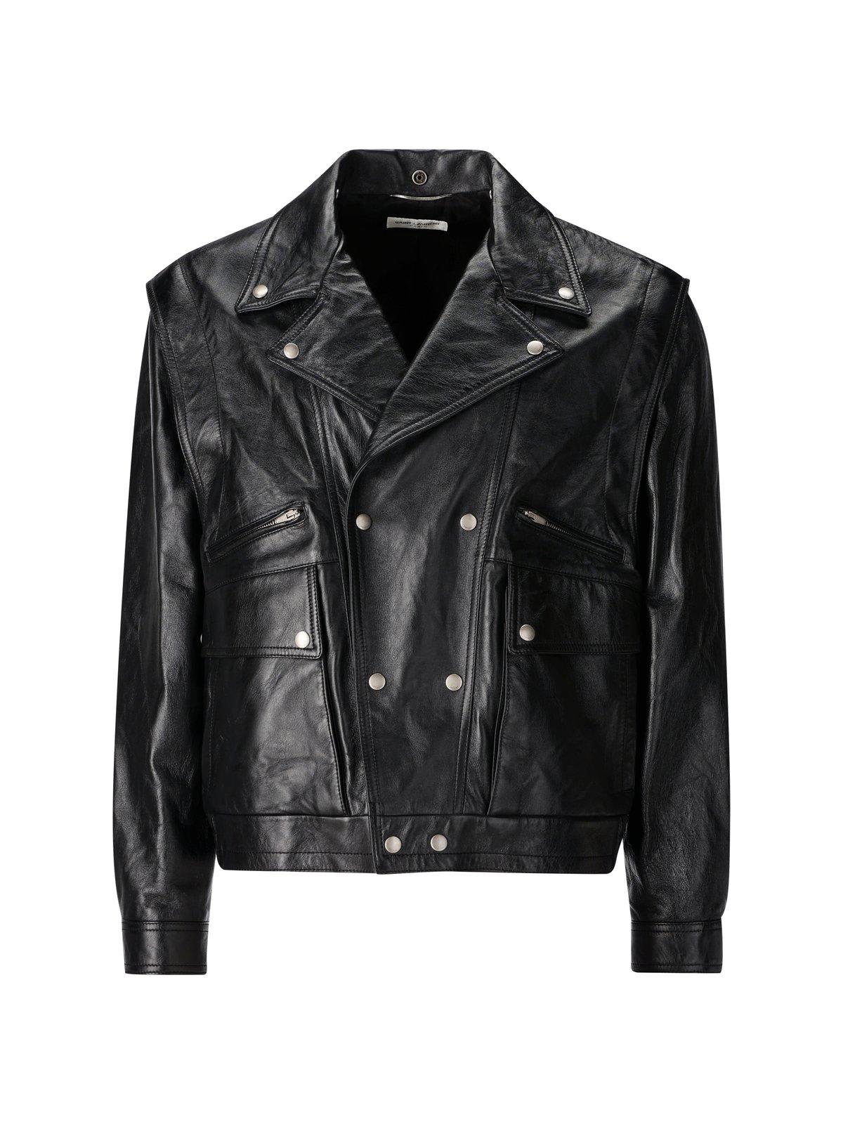 Crinkled-effect Biker Leather Jacket