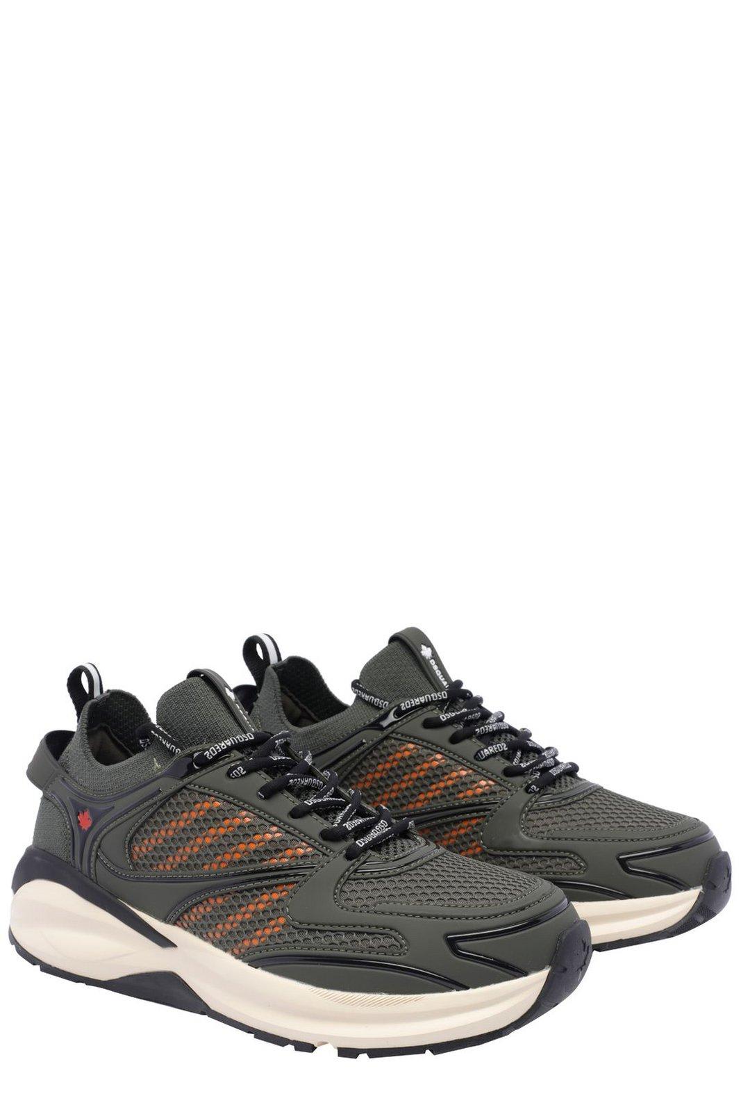 Shop Dsquared2 Dash Paneled Mesh Lace-up Sneakers In Green+ Orange