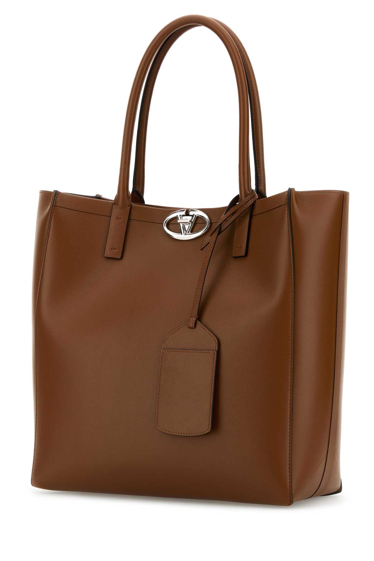 Shop Valentino Caramel Leather Vlogo Shopping Bag In Tobacco