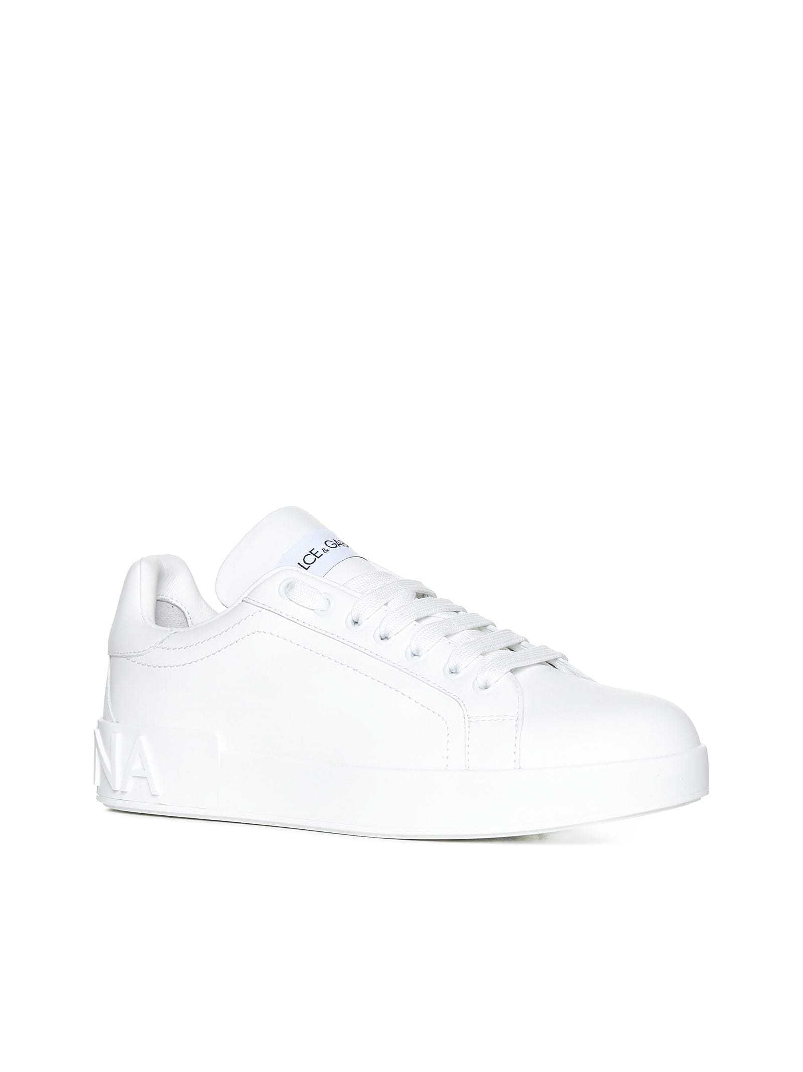 Dolce & Gabbana White Calfskin Portofino Sneakers In White