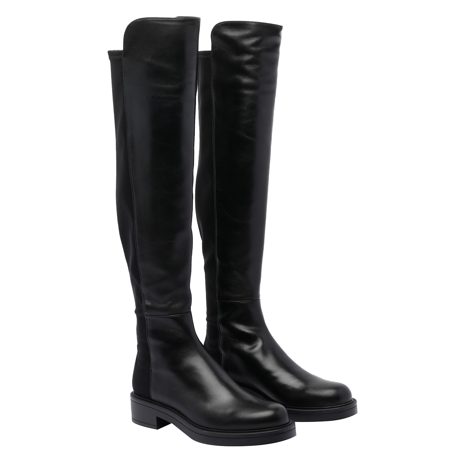 Stuart Weitzman Leather Over The Knee Boots With Pull-on Design In Black