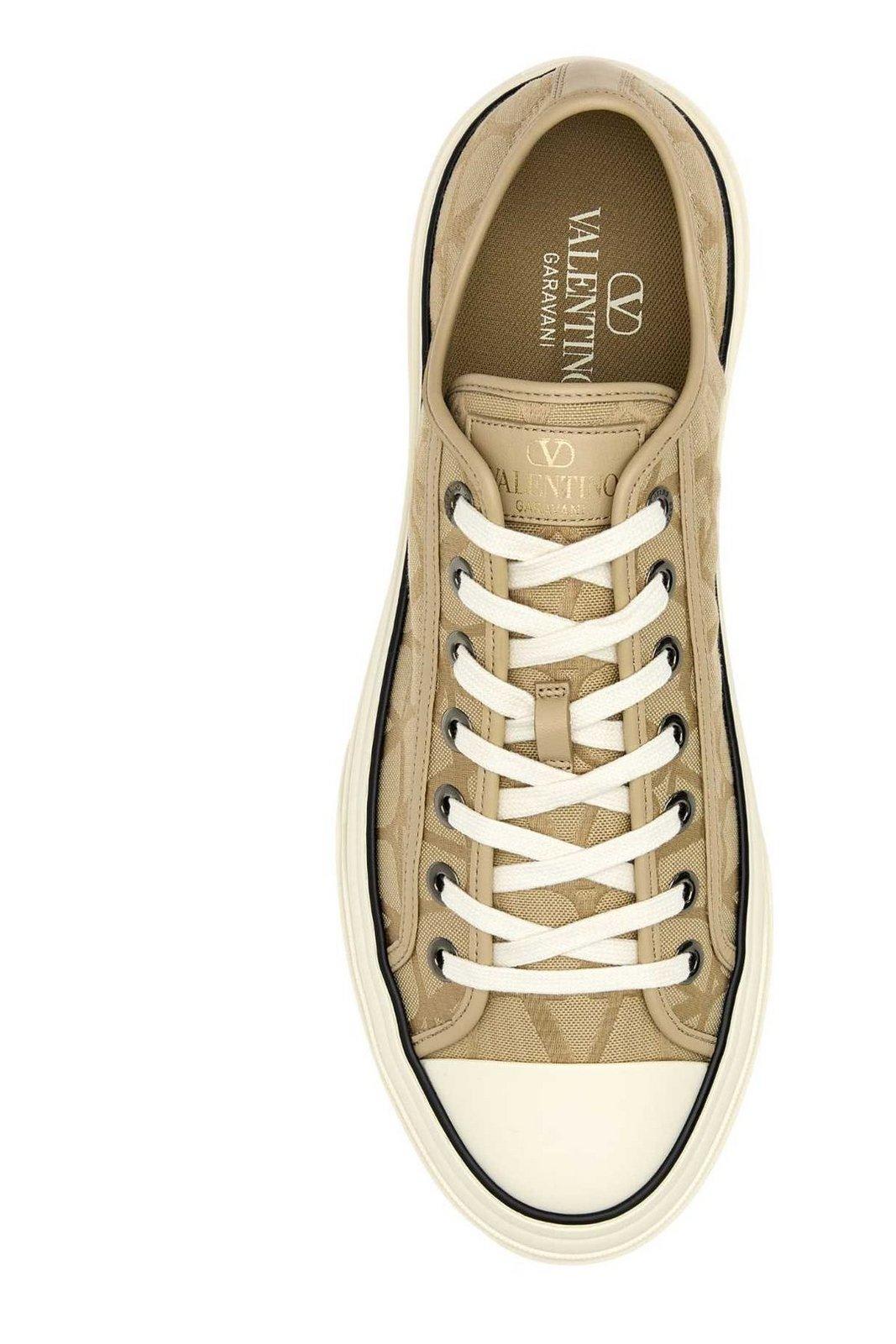 Shop Valentino Toile Iconographe Lace-up Sneakers In Beige