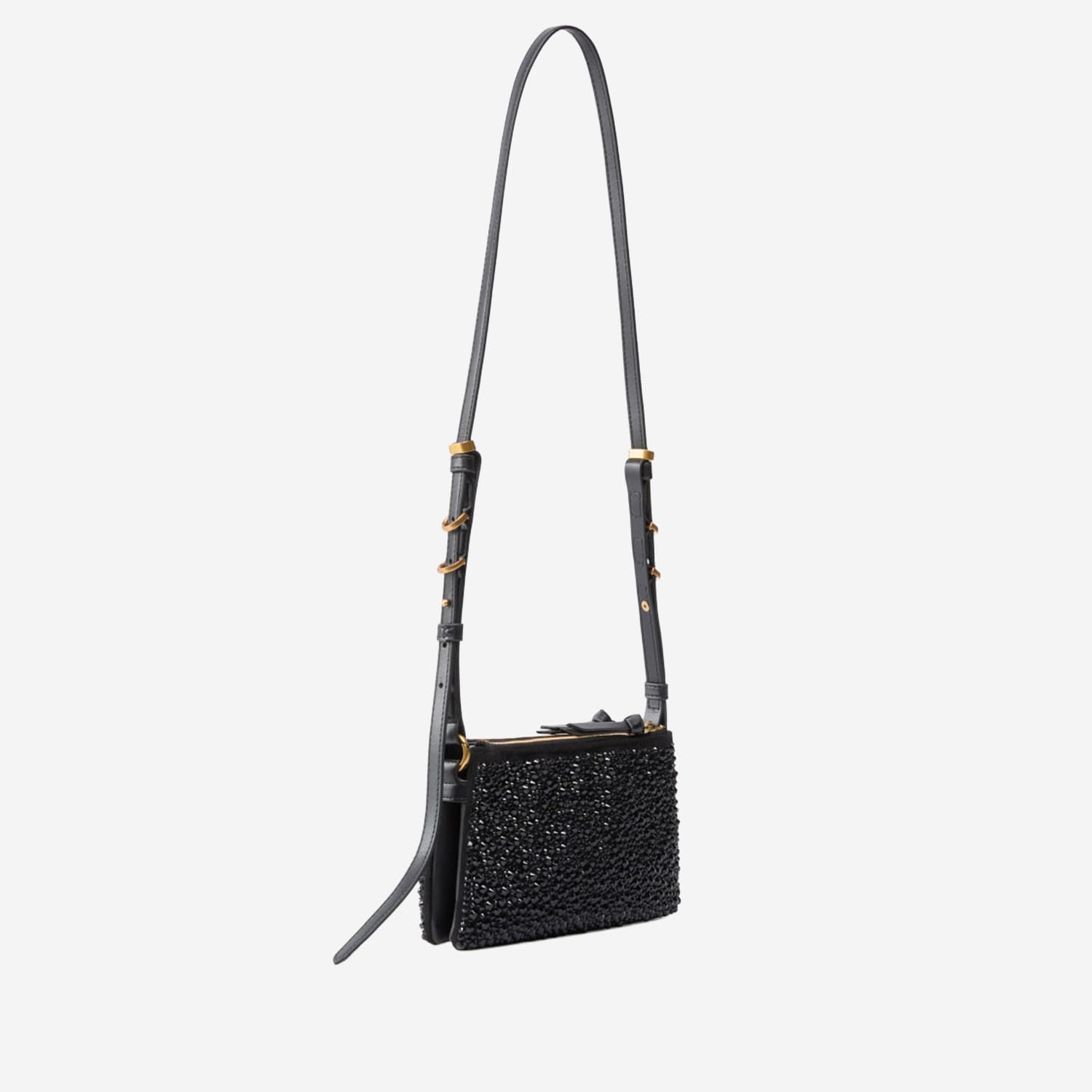 Pinko Mini Double Bag Shoulder Bag With Full Rhinestones In Black