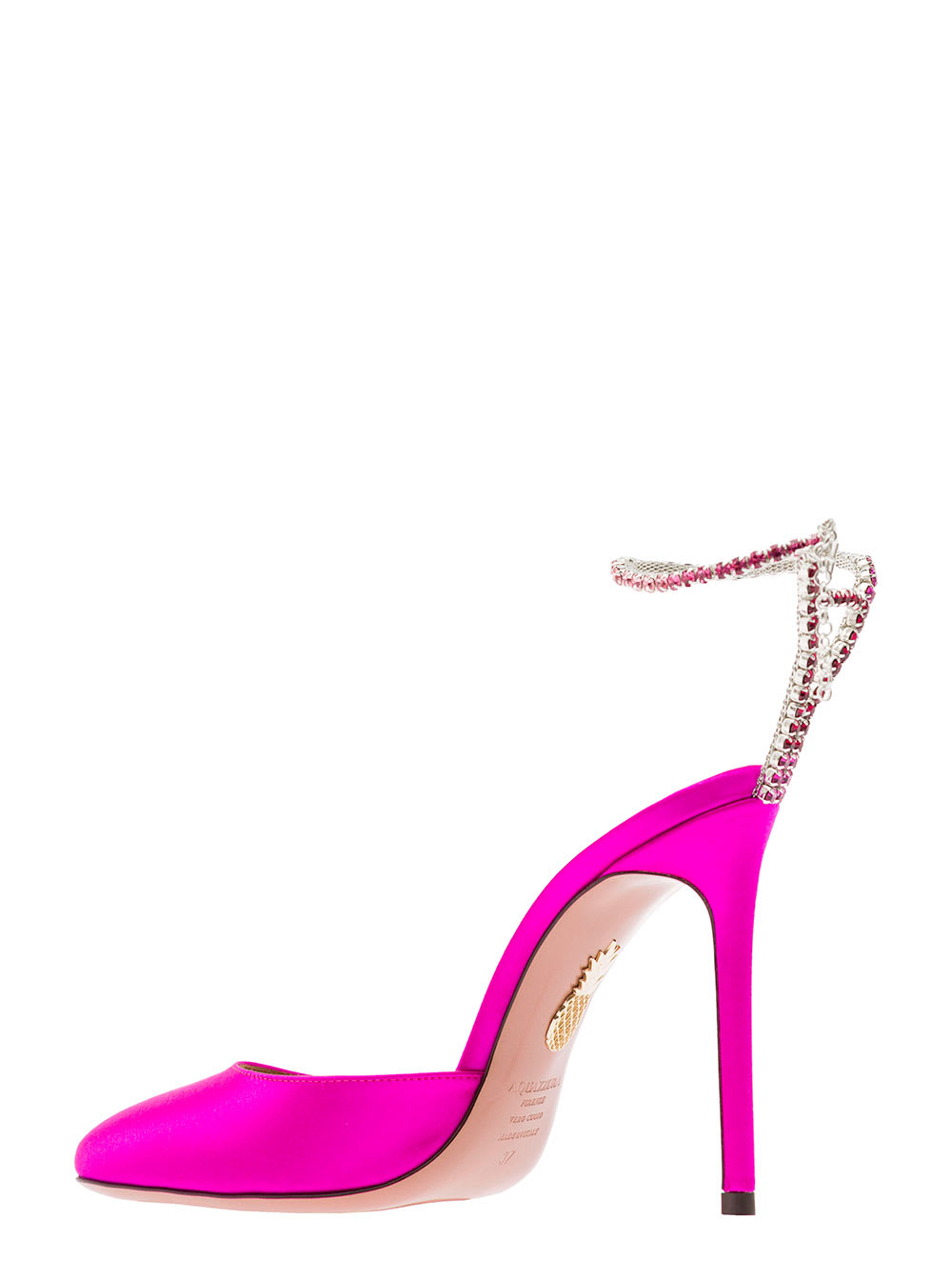 Shop Aquazzura Fuchsia Pink Ice Pumps Satin Effect With Crystal Embellishment In Leather Woman In Fuxia
