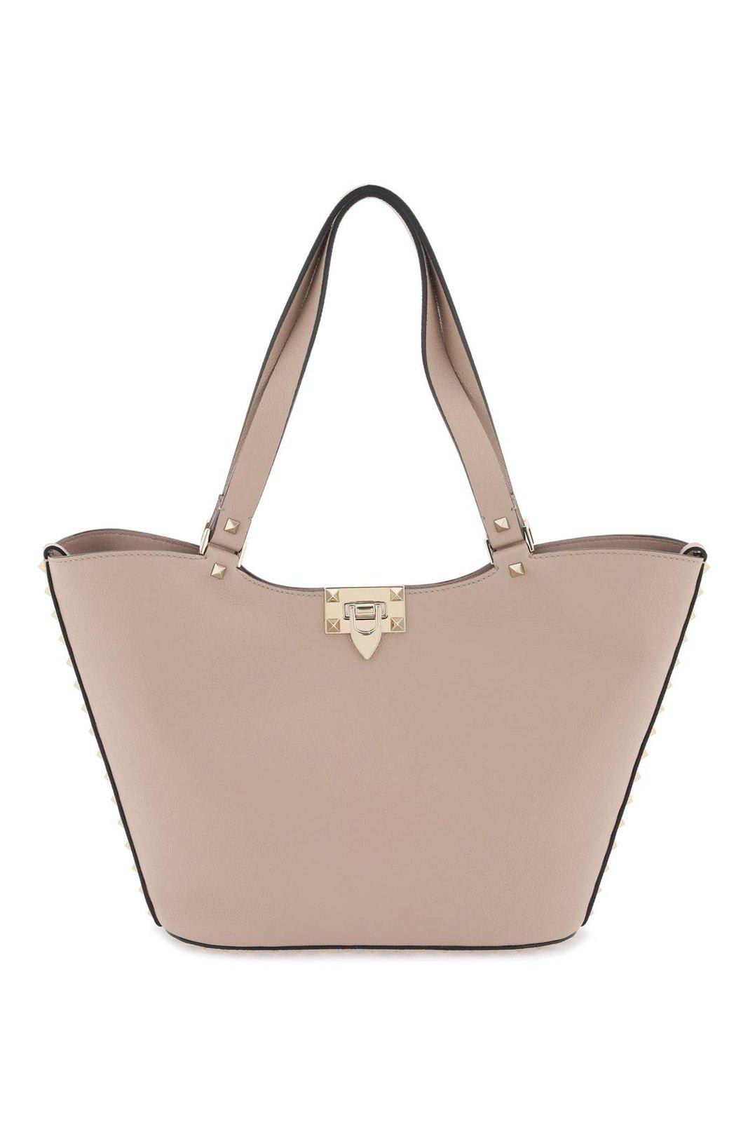 Shop Valentino Garavani Rockstud Tote Bag In Powder