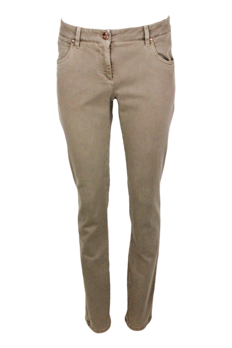 Brunello Cucinelli Five-pocket Garment-dyed Stretch Denim Trousers. Slim Model