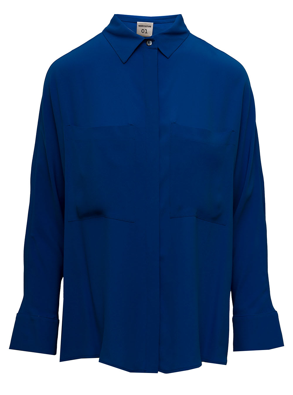 Semicouture Womans Gabrielle Silk Blend Blue Shirt