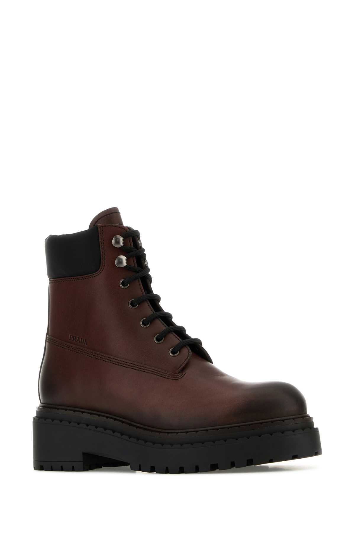 Shop Prada Dark Brown Leather Ankle Boots In Ebano