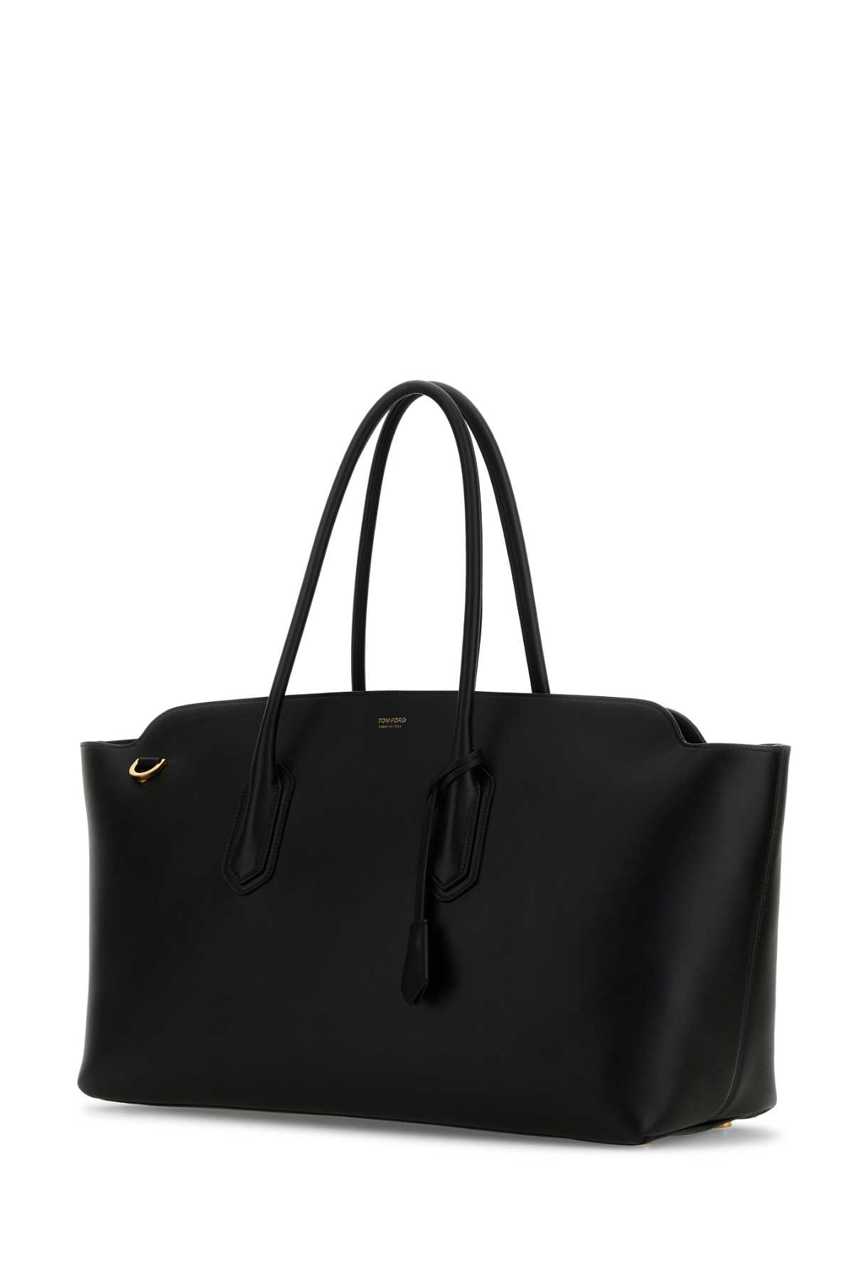 Tom Ford Leather Shopping Bag With Top Handles And Gold-tone Hardware In Black