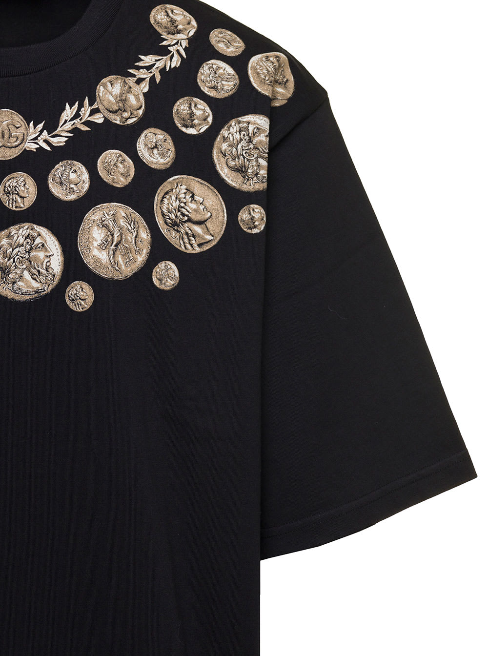 Shop Dolce & Gabbana Black Oversized T-shirt With Monete Print Detail In Cotton Man