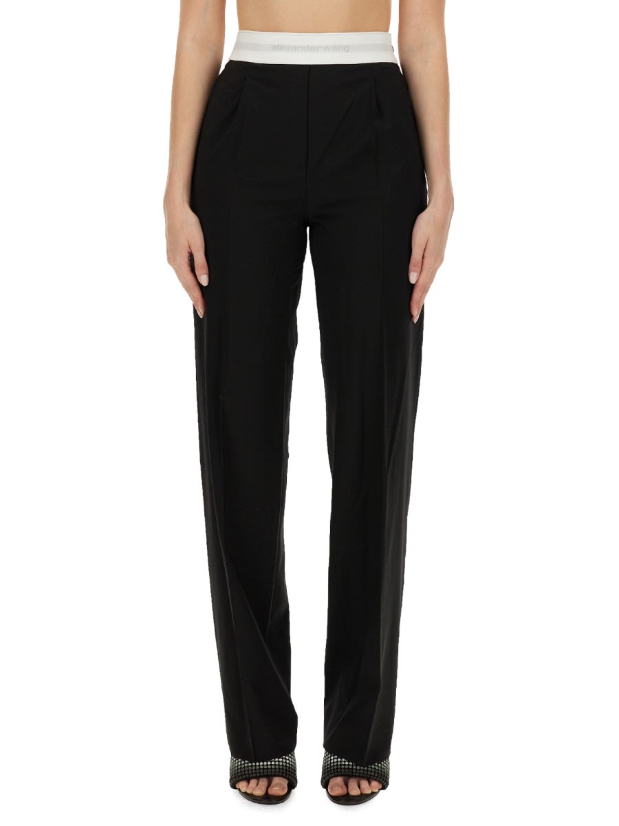 Alexander Wang High Waisted Pleated Pant With Logo Elastic Clothing In Black