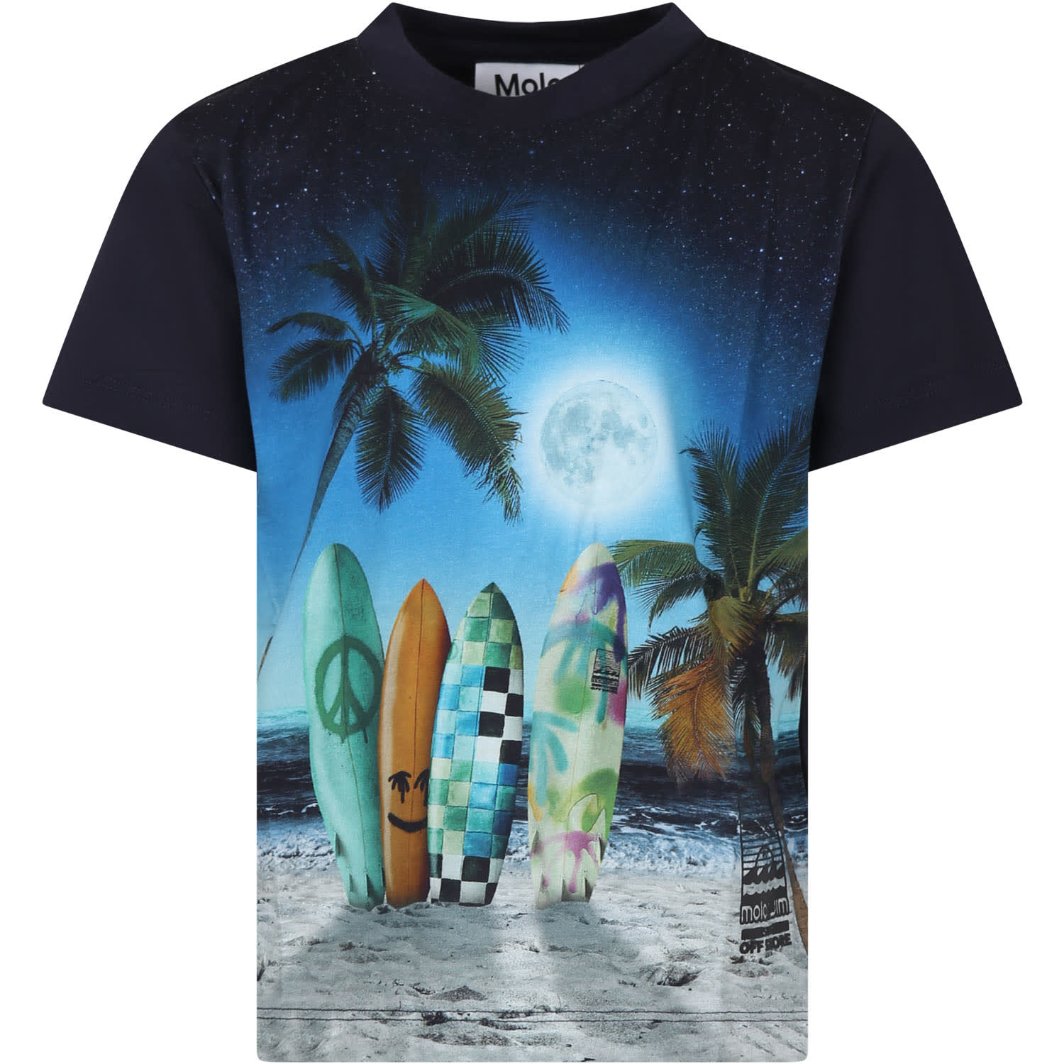 Molo Kids' Black T-shirt For Boy With Surfboard Print