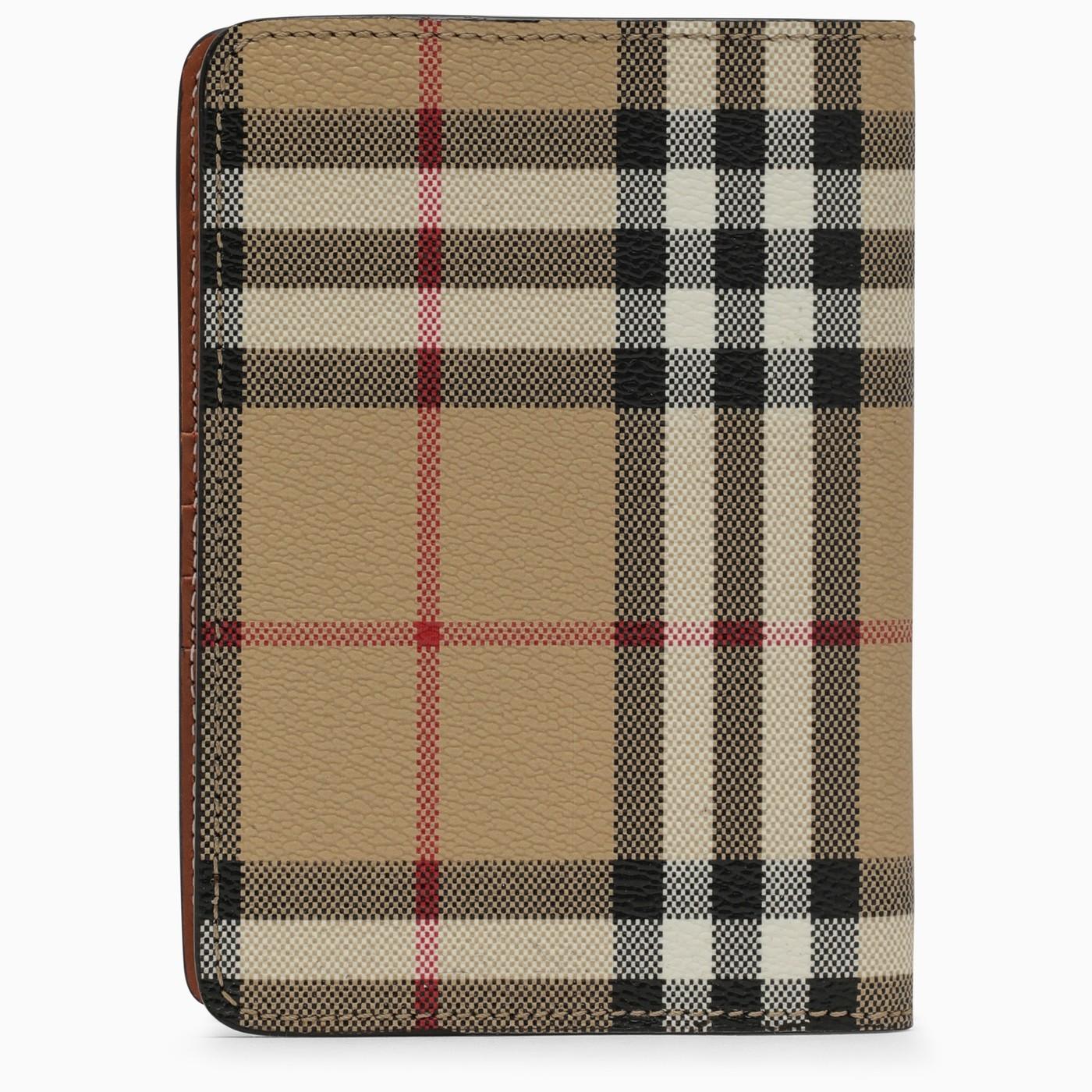 Shop Burberry Beige Card Case With Vintage Check Pattern In Coated Canvas In Neutrals/brown