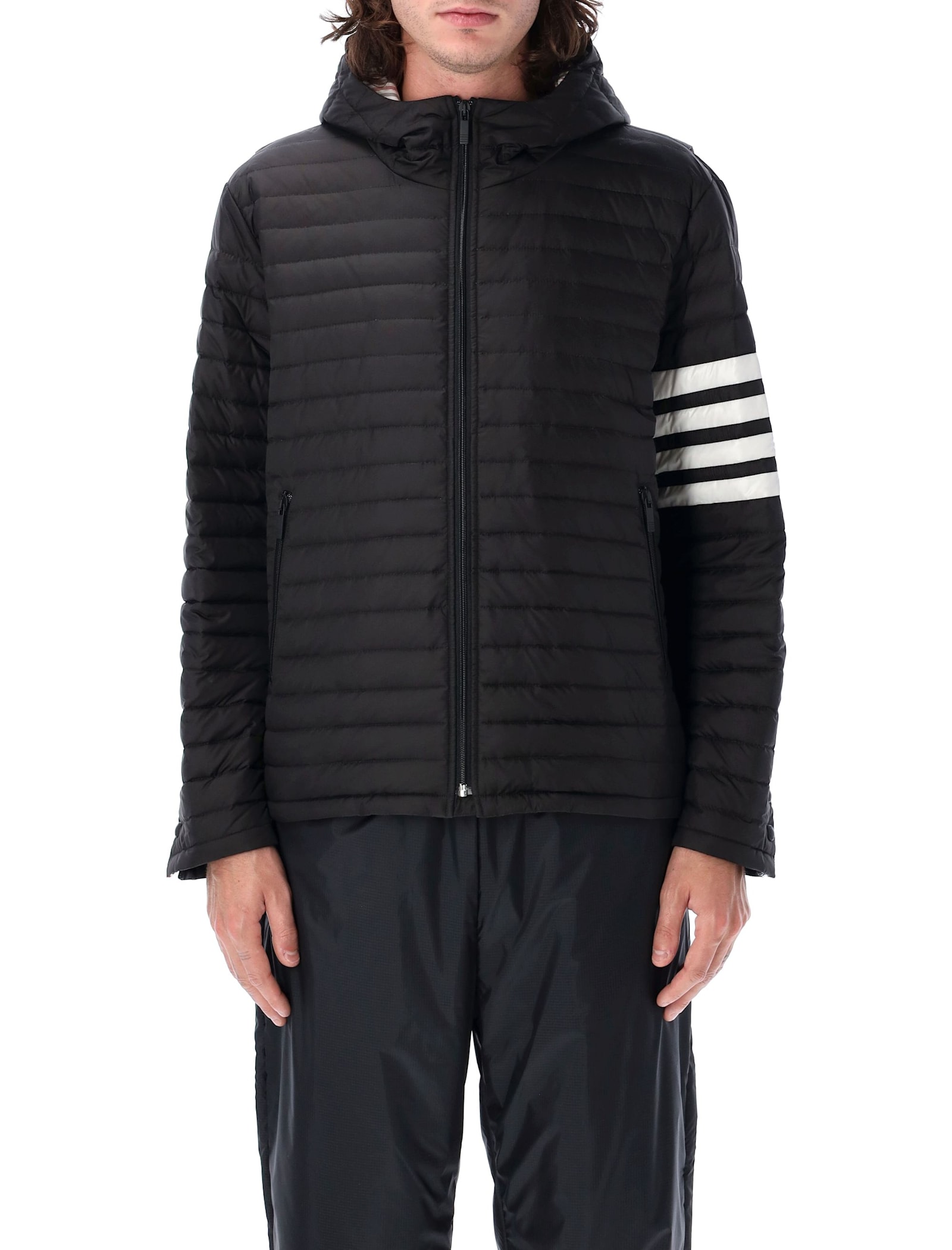 Shop Thom Browne Downfield Quilted Hooded Jacket In Black