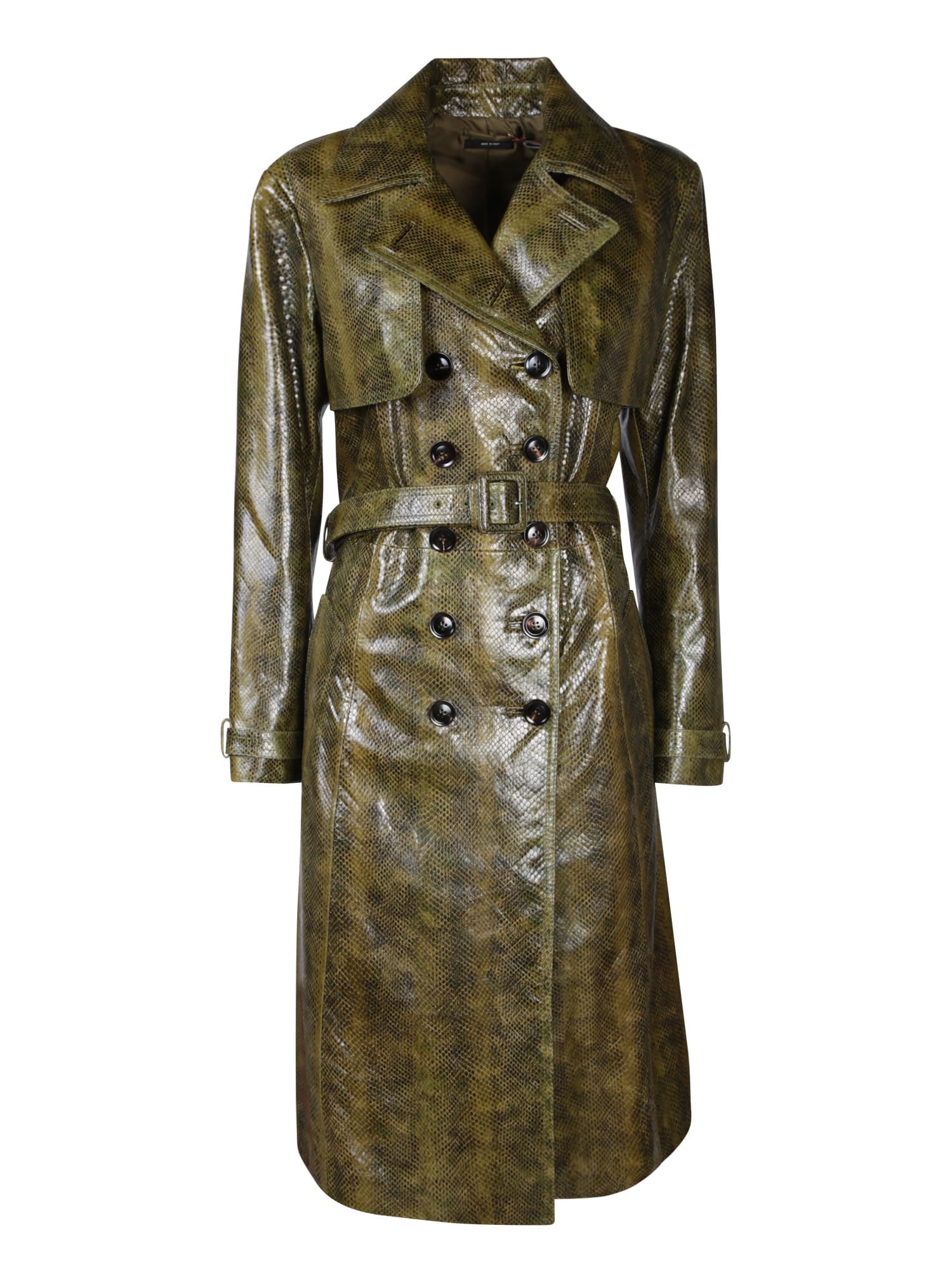 Green Python Leather Trench Coat