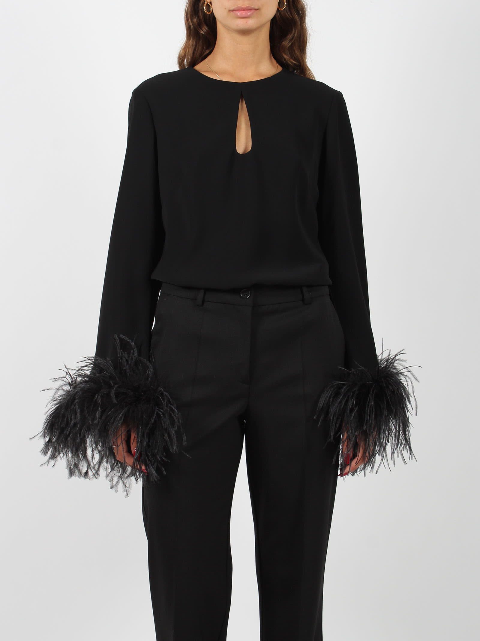 Shop P.a.r.o.s.h Feathers Poker Blouse In Black