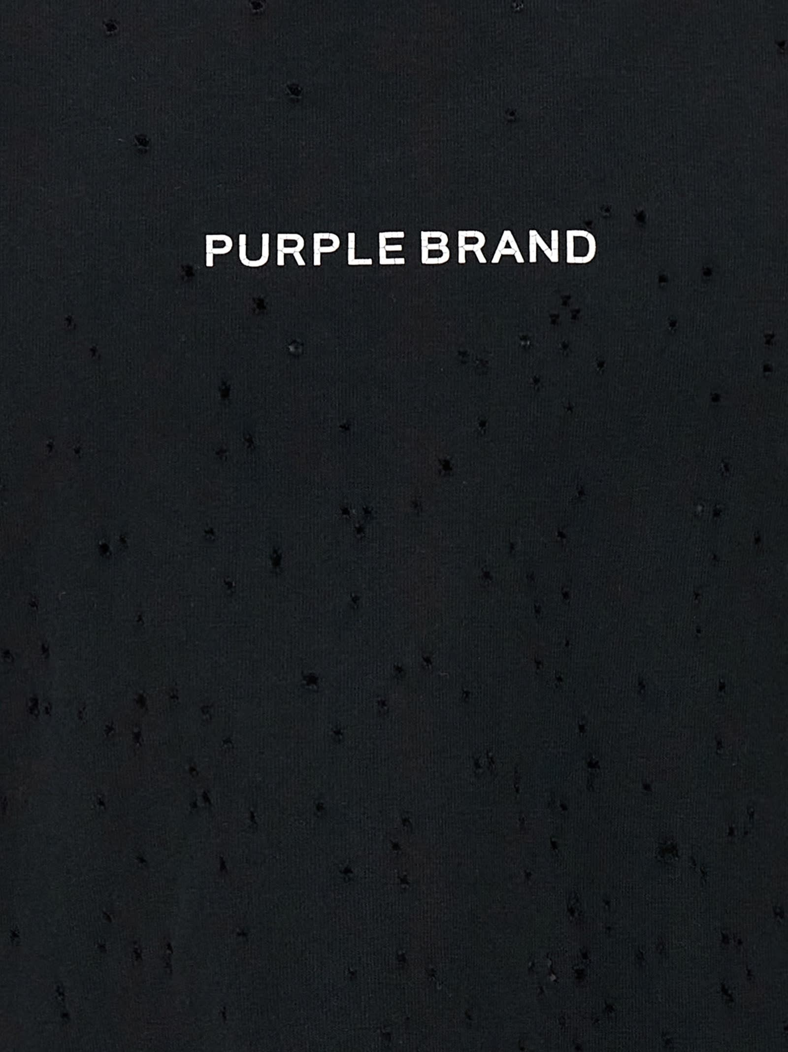 Purple Brand Black Crewneck T-shirt With Logo Lettering On The Front In Cotton Man In Black