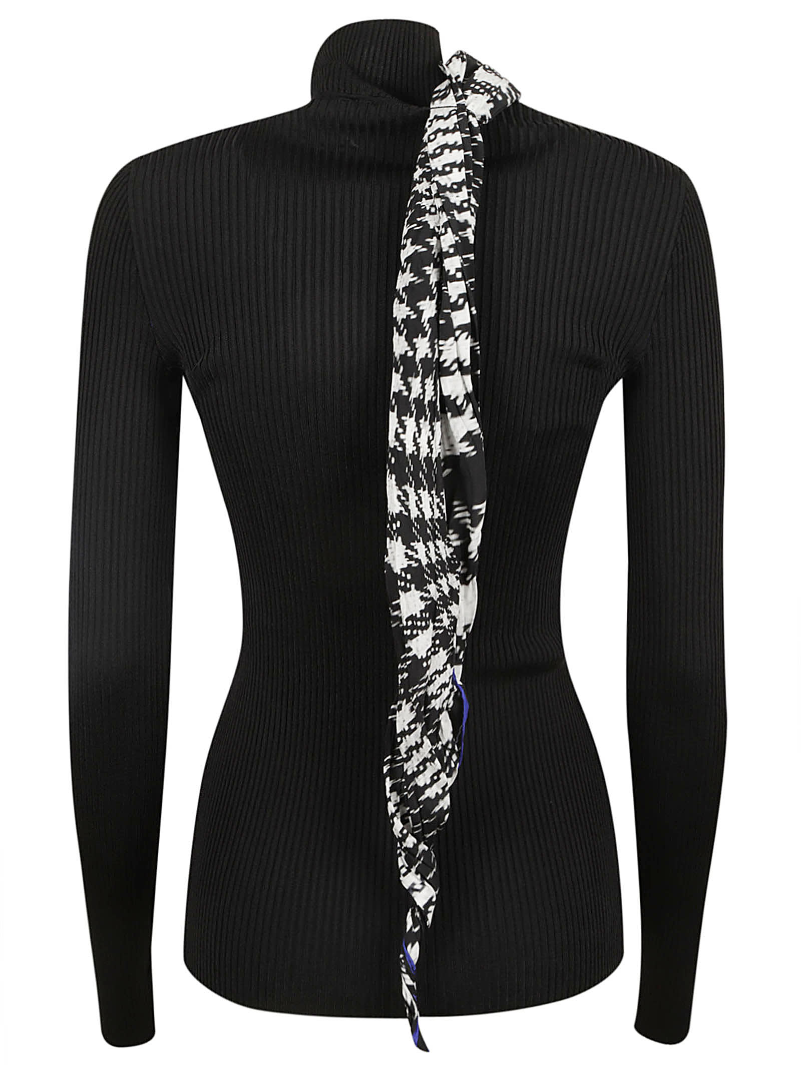 Shop Burberry Scarf-detailed High-neck Ribbed Jumper In Black