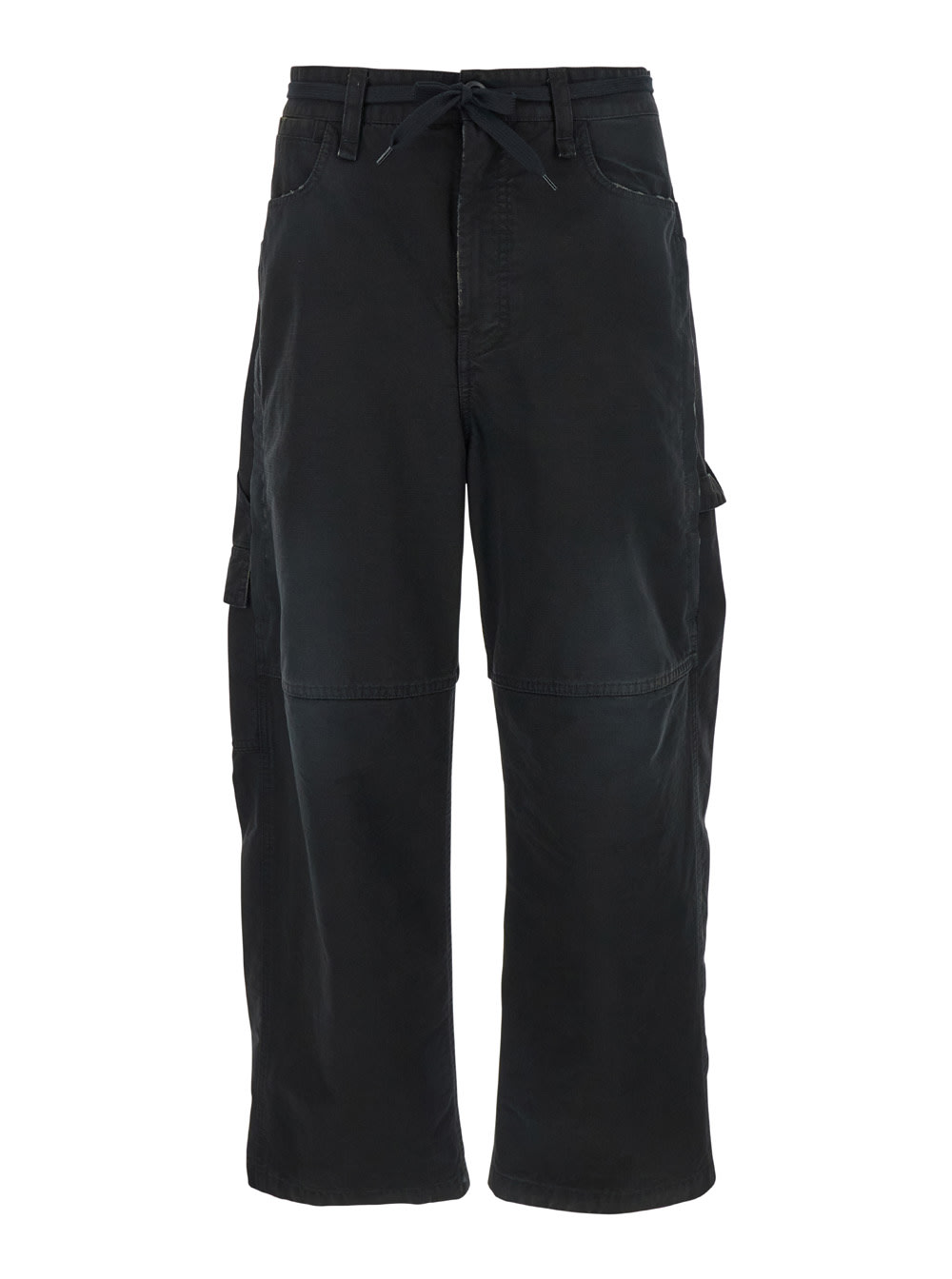 Black Cargo Pants With Drawstring In Cotton Man