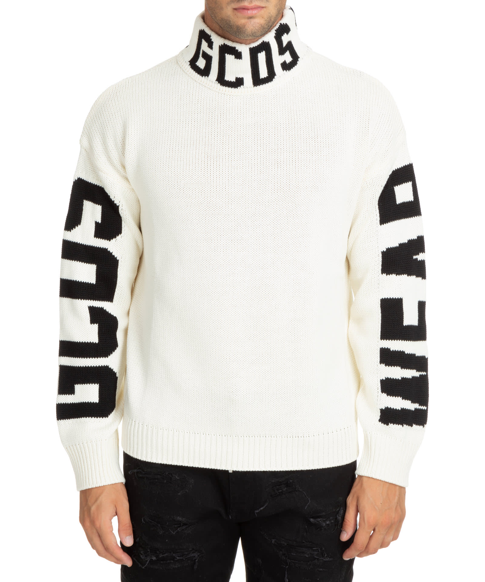 Shop Gcds Band Logo Wool Roll-neck Sweater In White