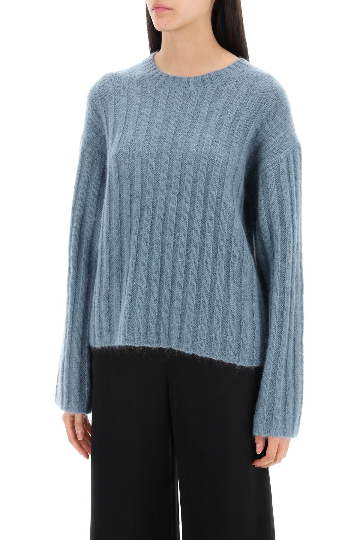 Shop By Malene Birger Ribbed Knit Pullover Sweater In Cool Water (light Blue)