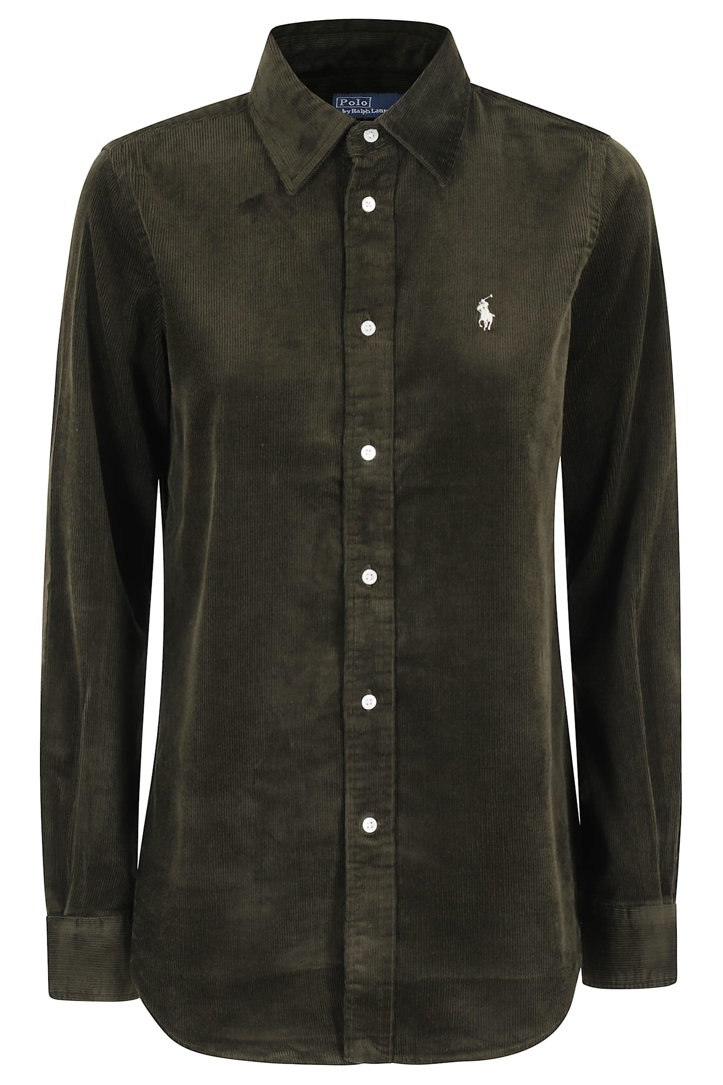 Polo Ralph Lauren Olive Long-sleeve Velvet Ribbed Shirt With Classic Collar In Green