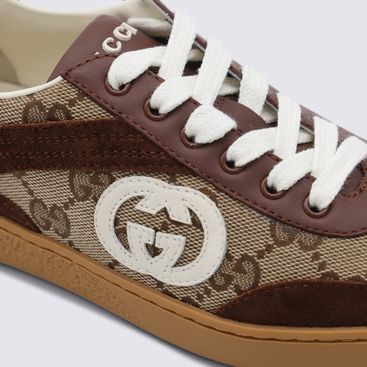 Gucci Beige Leather Sneakers In Multi