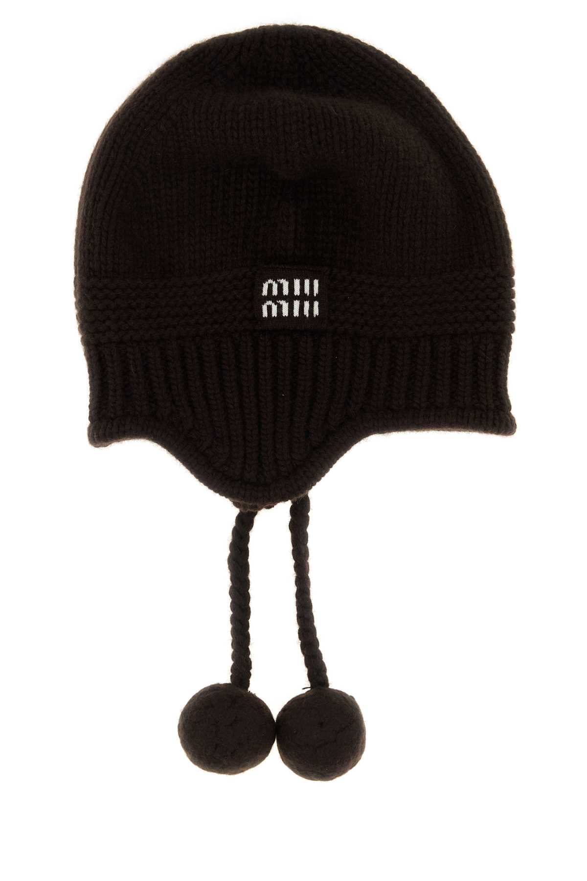 Miu Miu Dark Brown Wool Blend Beanie Hat In Brown