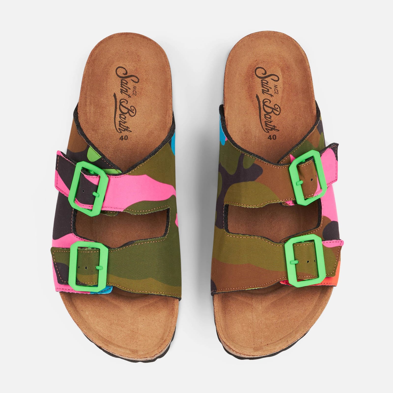 Shop Mc2 Saint Barth Sandals With Multicolor Fluo Camouflage Print