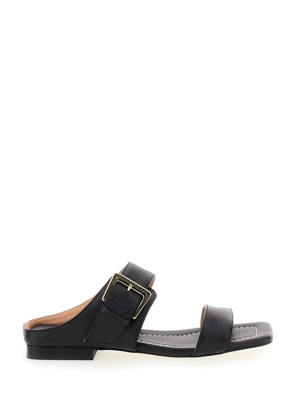 Black Sandals With Maxi Buckle In Leather Woman