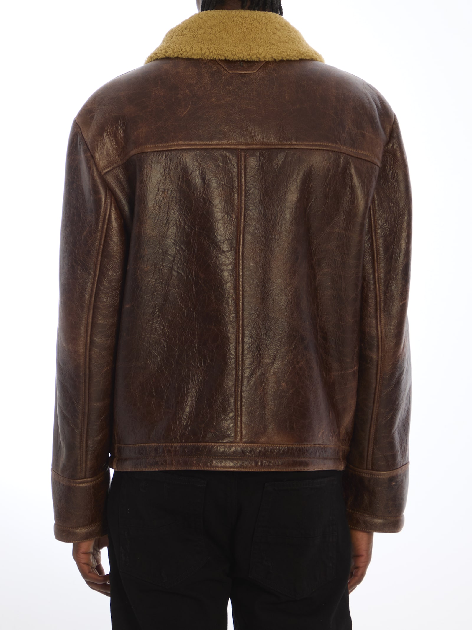 Shop Salvatore Santoro Leather Bomber Jacket In Brown