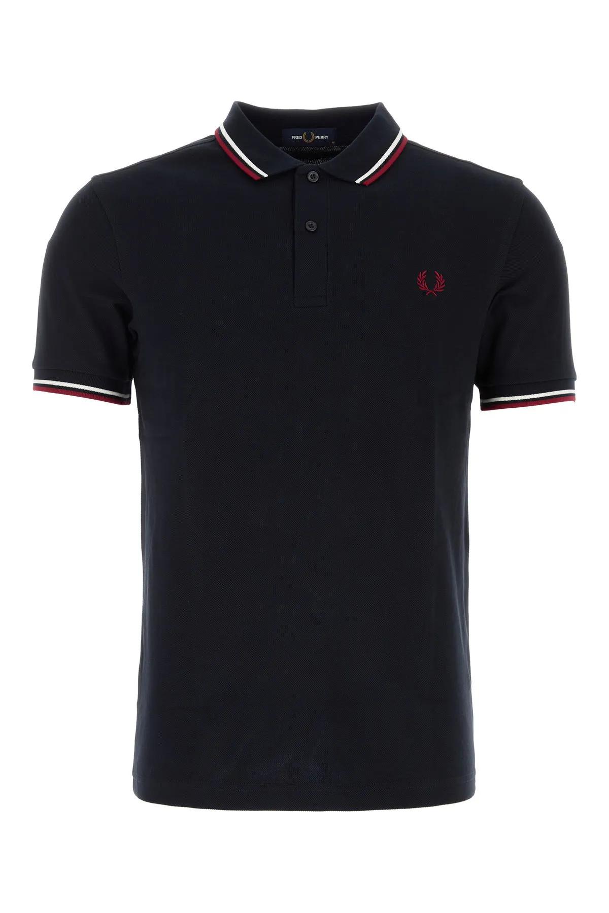 Shop Fred Perry Midnight Blue Piquet Polo Shirt In Nvy/snwht/bntred